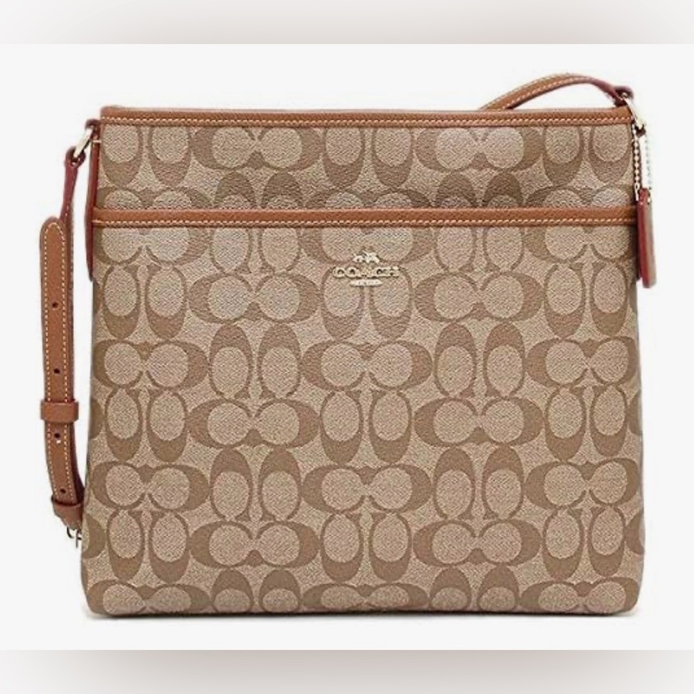 Pre-Owned Brown Coach In Signature Canvas File Crossbody with Wristlet